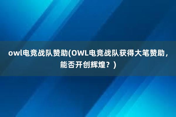 owl电竞战队赞助(OWL电竞战队获得大笔赞助，能否开创辉煌？)